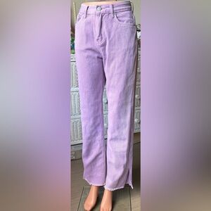 Ashi by Ashi Studio Flare Leg Jeans Side Leg Vents Raw Hems Lavender Size M